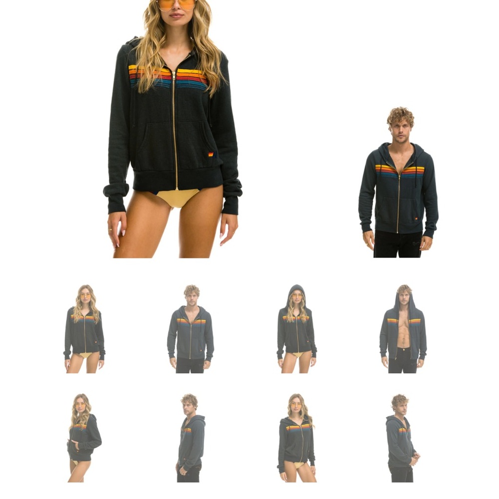 Aviator Nation 5 Stripe Charcoal Full Zip